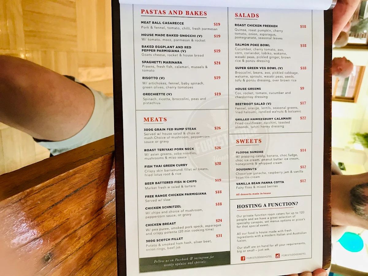 Menu, Forest Lodge Hotel