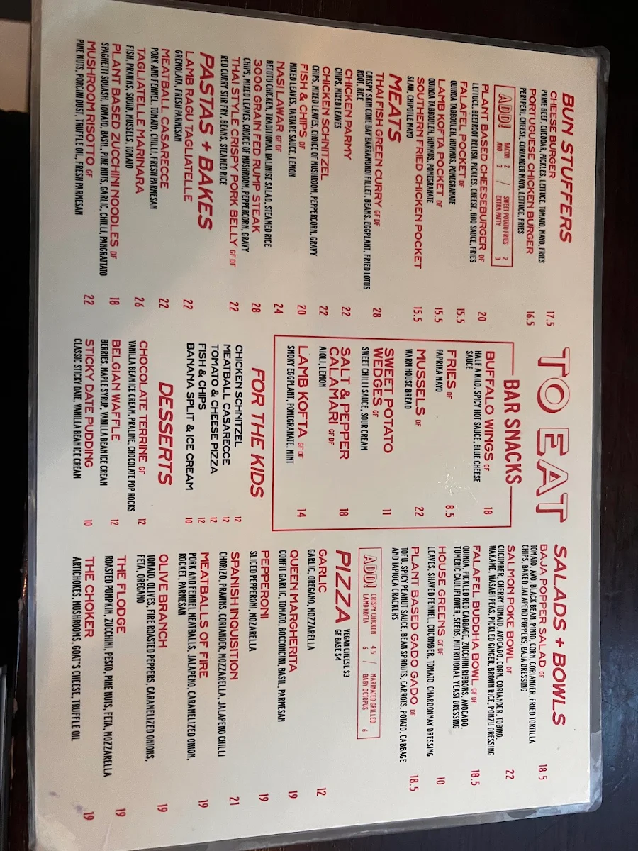 Menu, Forest Lodge Hotel