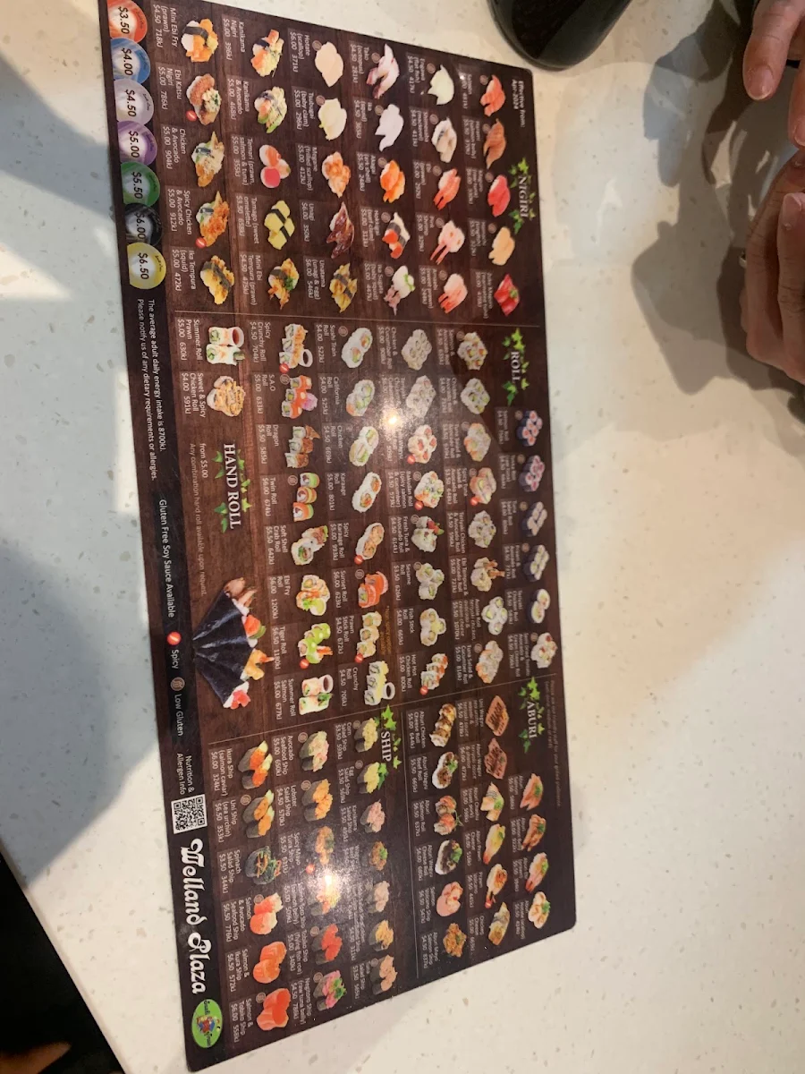 Menu, Sushi Train Welland Plaza