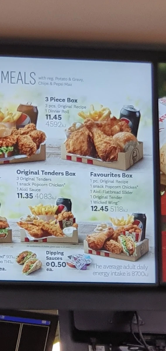 Menu, KFC Morisset