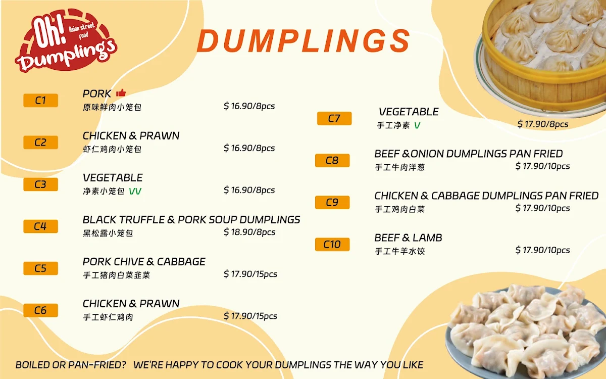 Menu, Oh Dumplings