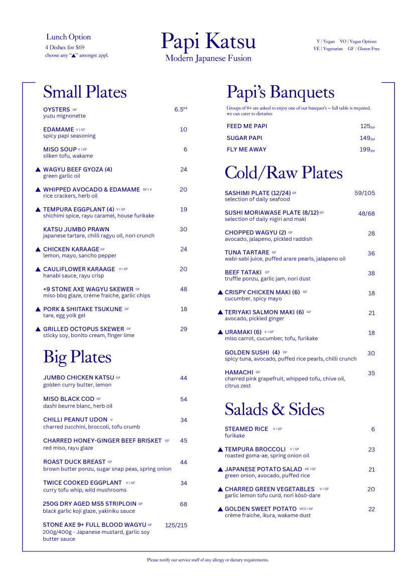Menu, Papi Katsu Japanese Restaurant