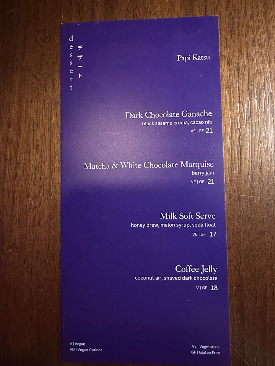 Menu, Papi Katsu Japanese Restaurant
