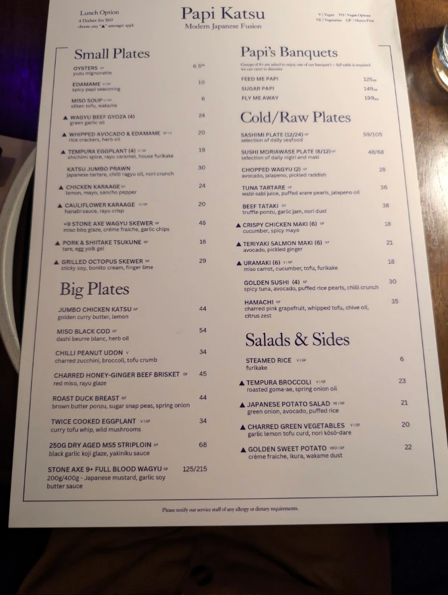 Menu, Papi Katsu Japanese Restaurant