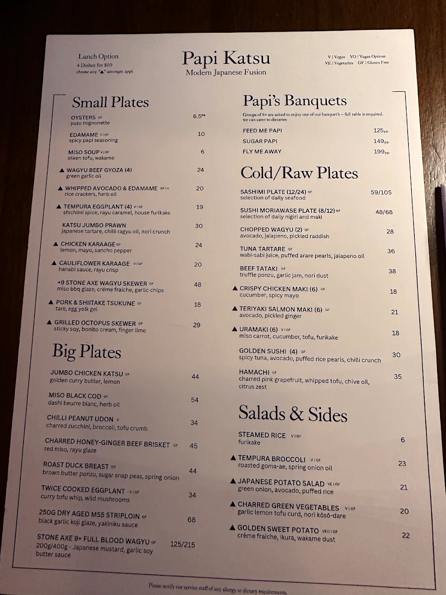 Menu, Papi Katsu Japanese Restaurant