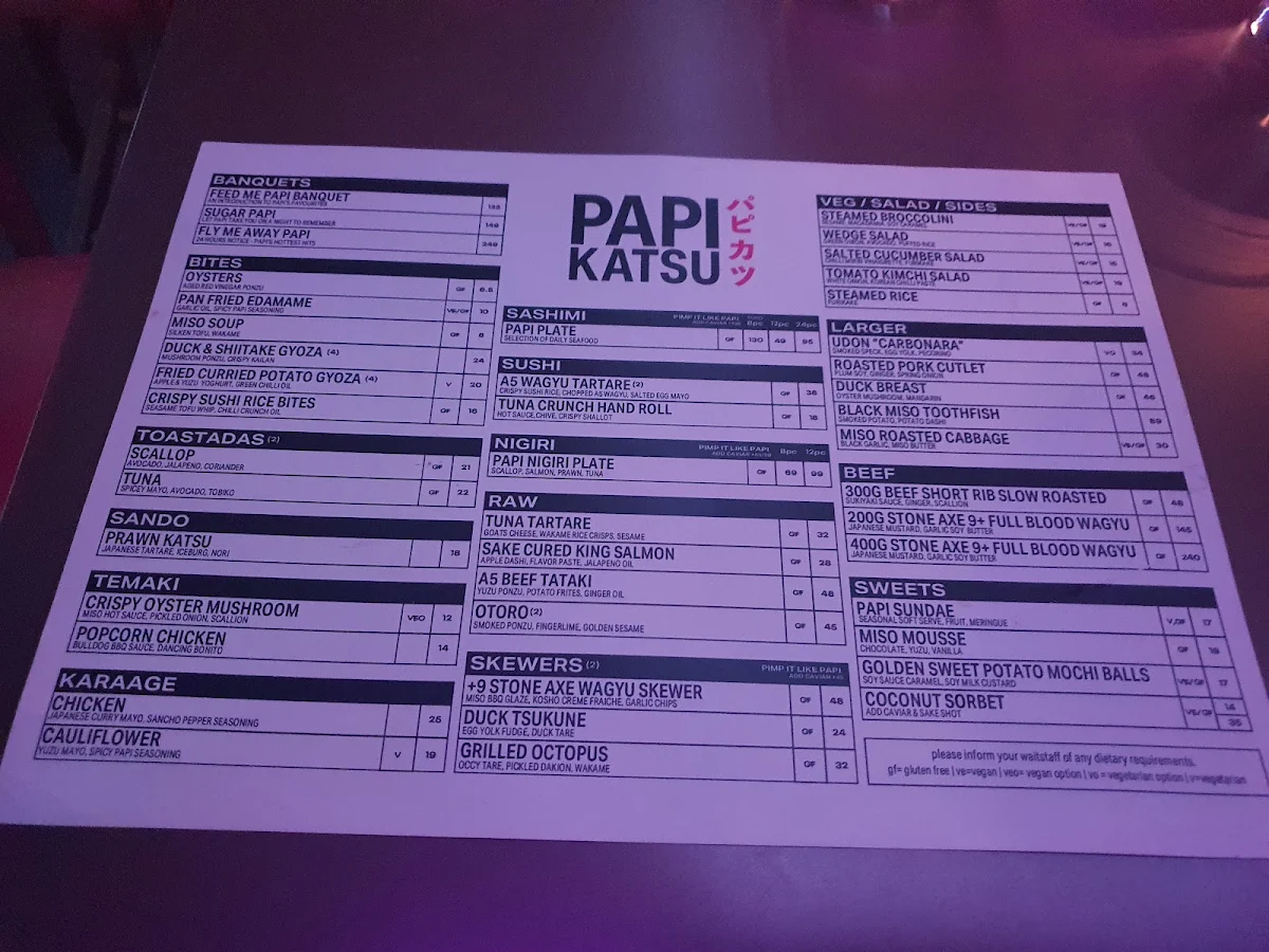Menu, Papi Katsu Japanese Restaurant