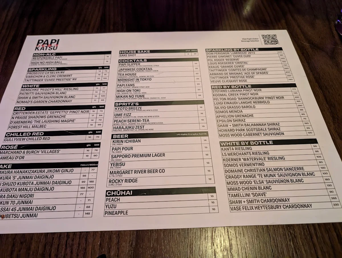 Menu, Papi Katsu Japanese Restaurant