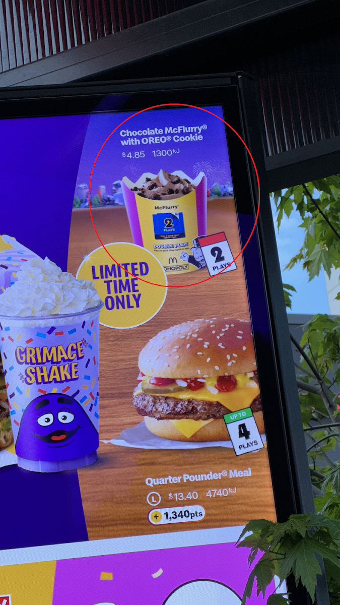 Menu, McDonald's Wantirna