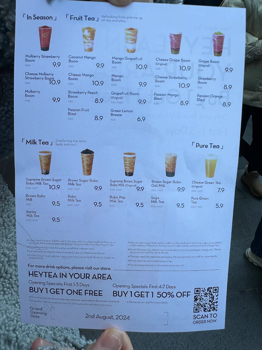 Menu, heytea (Box Hill)