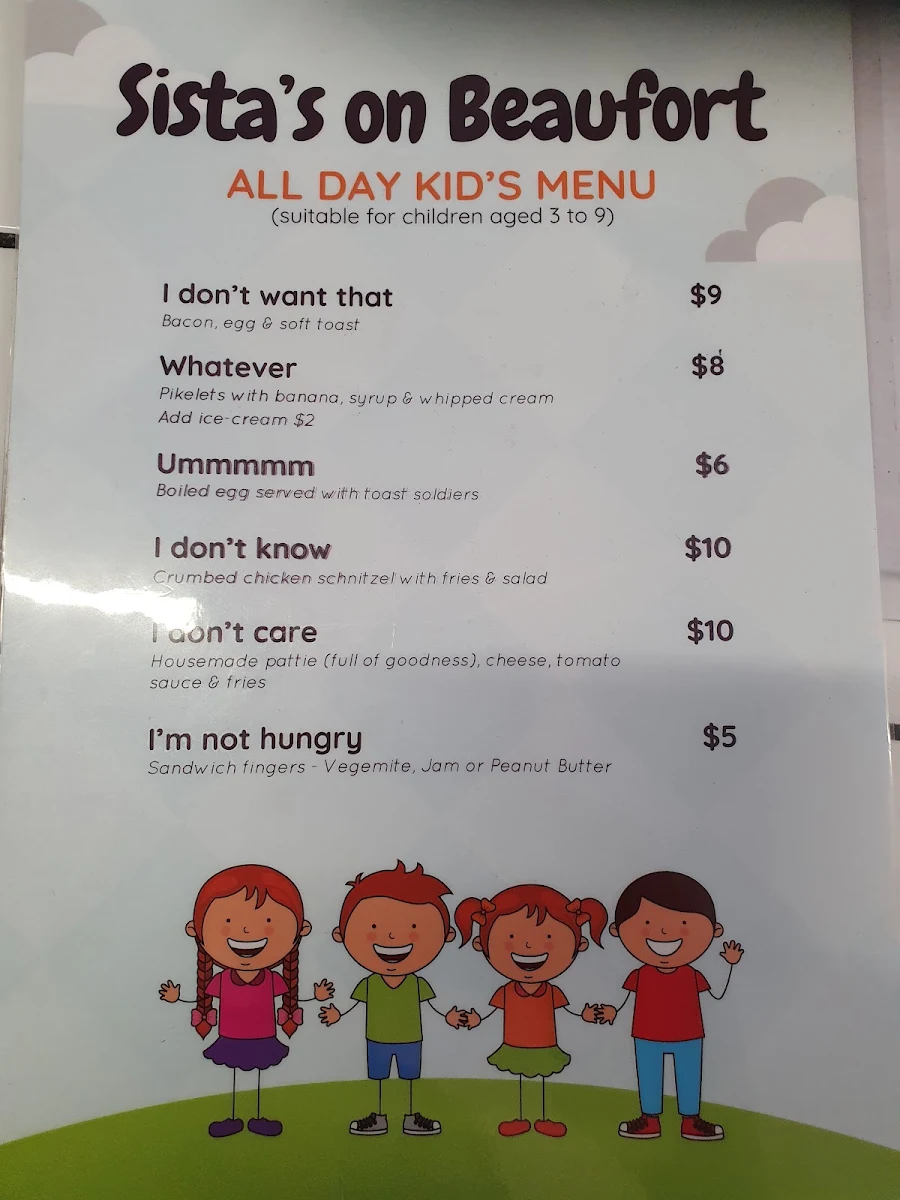 Menu, Sista's On Beaufort