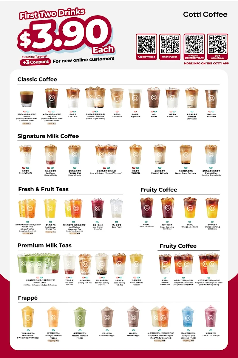Menu, Cotti Coffee (Cabramatta)