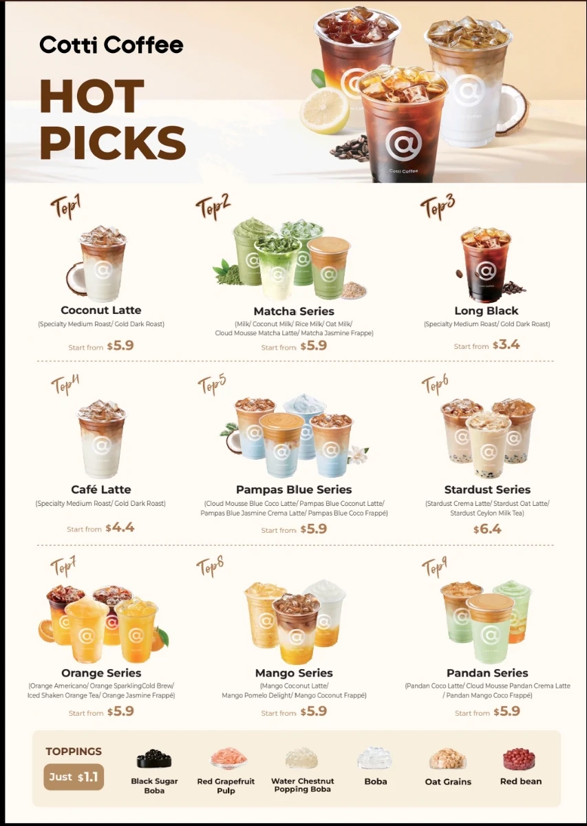 Menu, Cotti Coffee (Cabramatta)