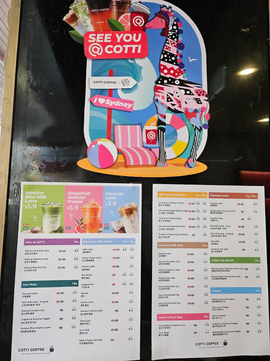 Menu, Cotti Coffee (Cabramatta)