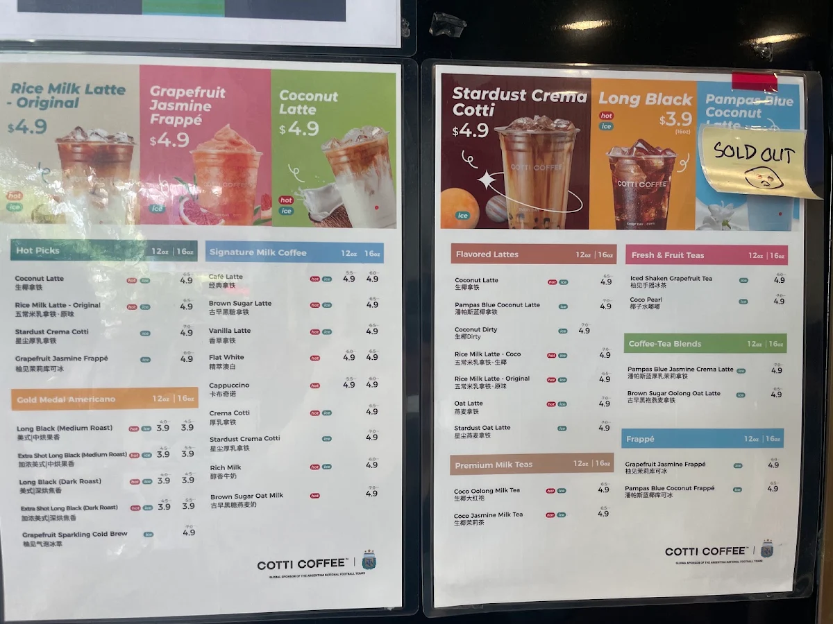 Menu, Cotti Coffee (Cabramatta)