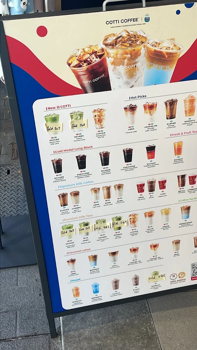 Menu, Cotti Coffee (Cabramatta)