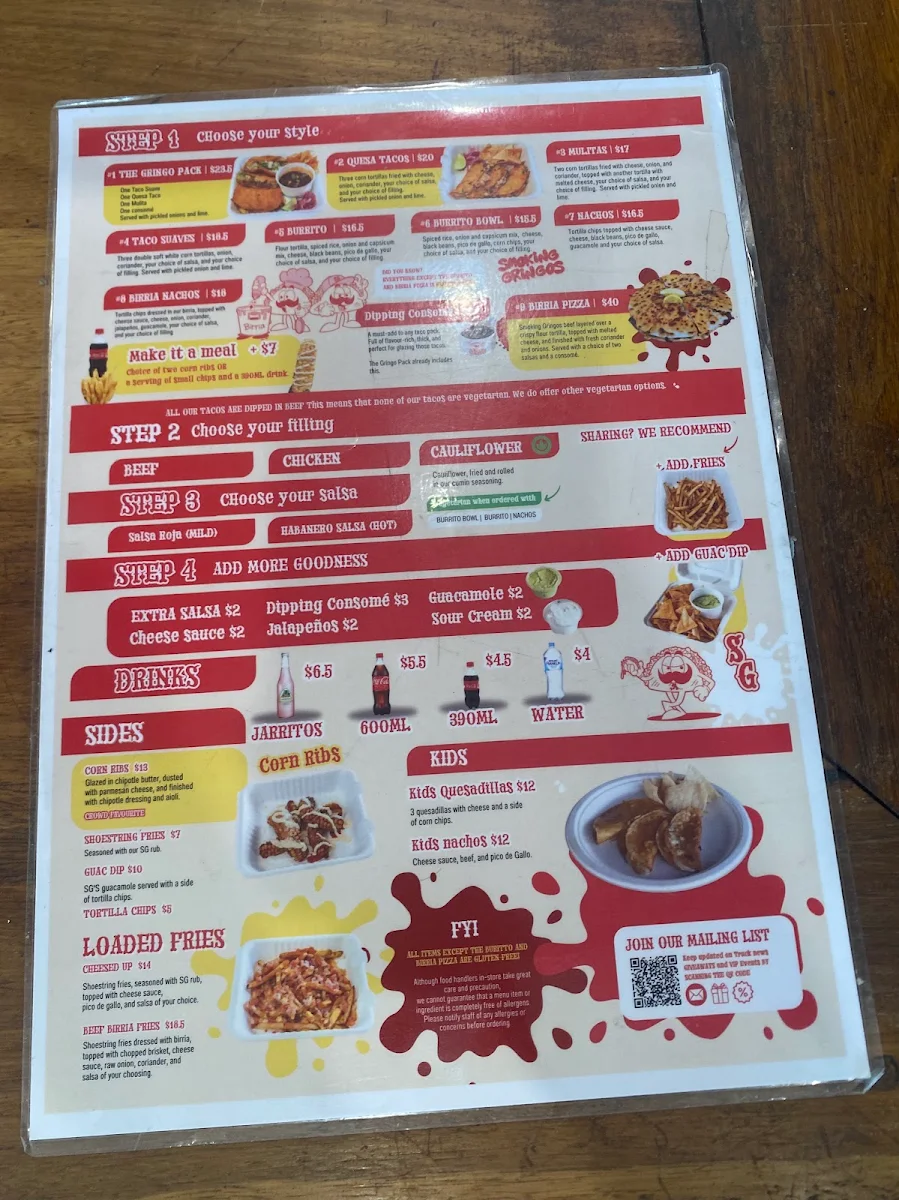 Menu, Smoking Gringos