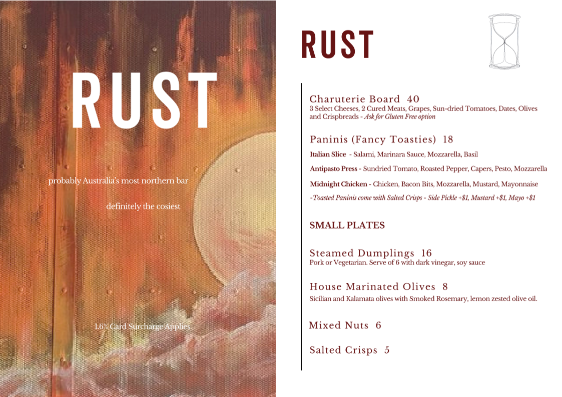Menu, Rust Bar & Lounge