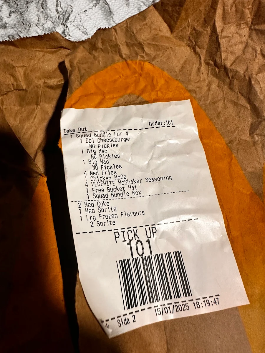 Menu, McDonald's Newmarket II