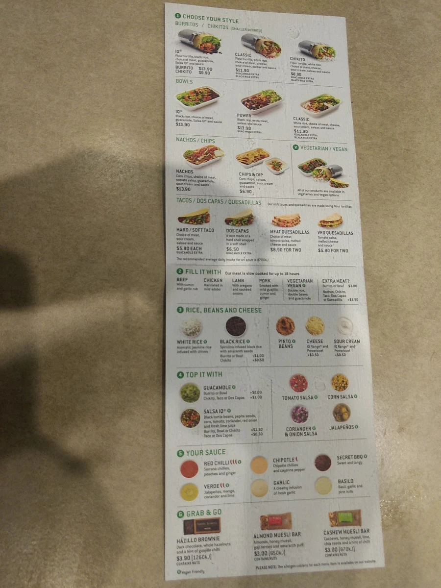 Menu, Zambrero Camp Hill