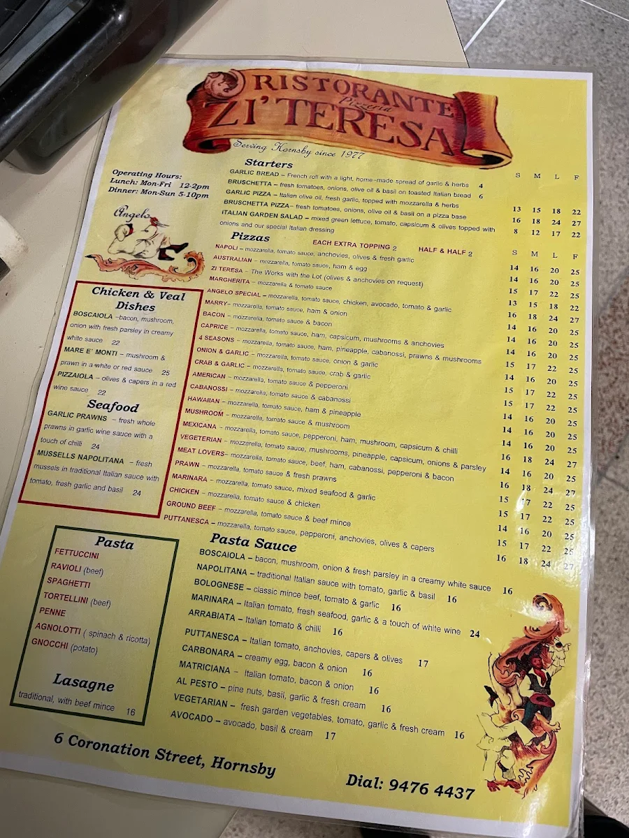 Menu, Zi Teresa