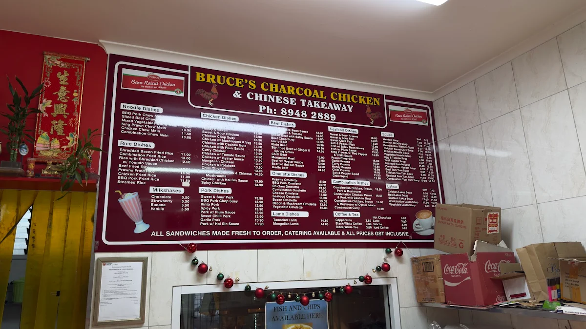 Menu, Bruce's Charcoal Chicken & Chinese Takeaway