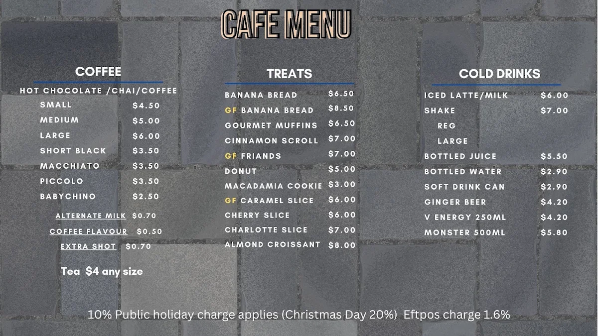 Menu, Gunthers Lane Cafe