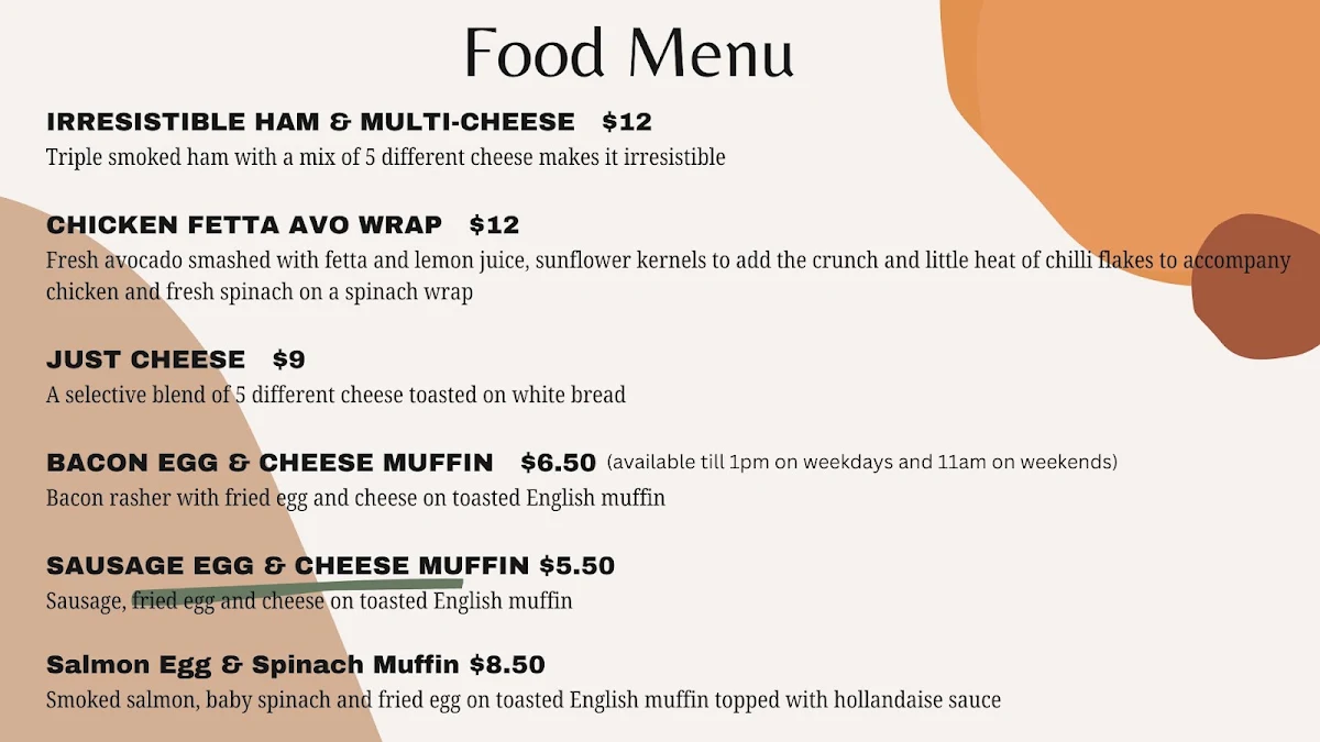 Menu, Gunthers Lane Cafe