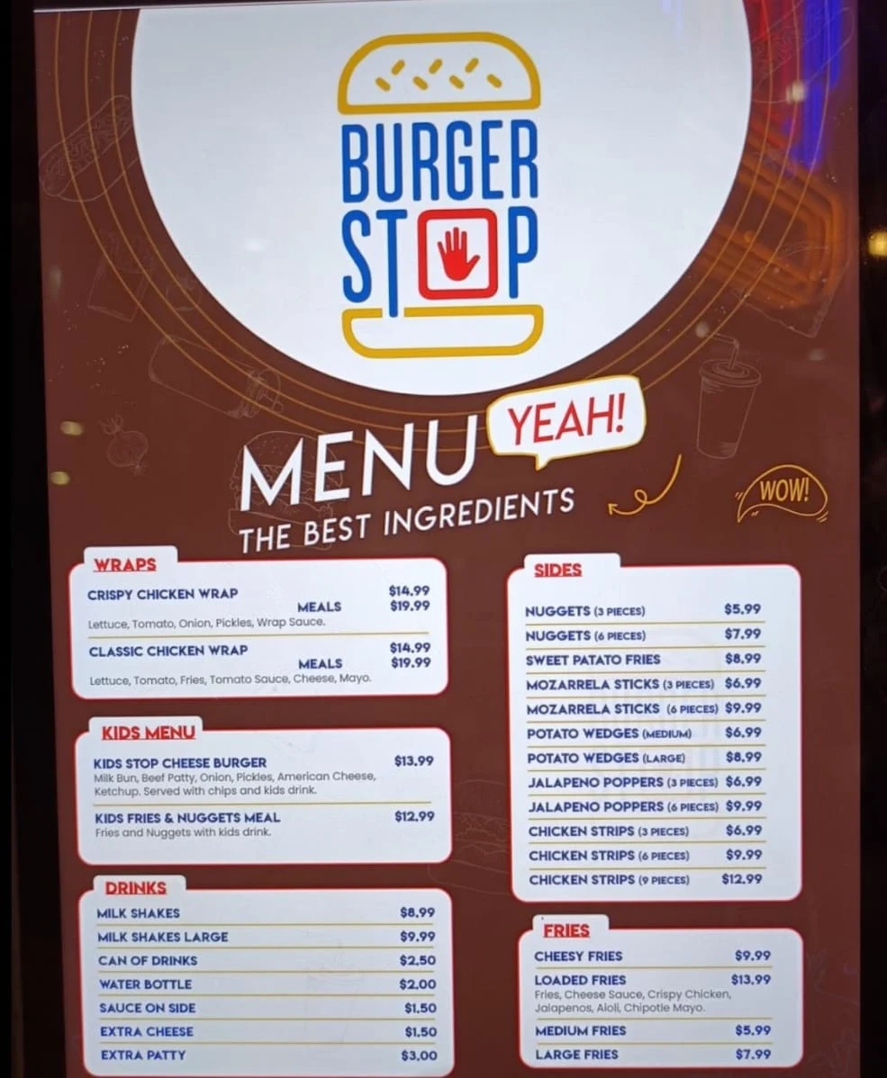 Menu, Burger Stop(Auburn)
