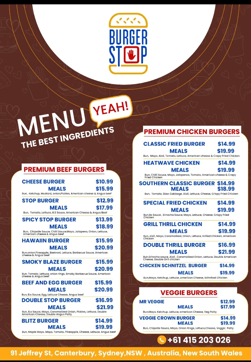 Menu, Burger Stop(Auburn)