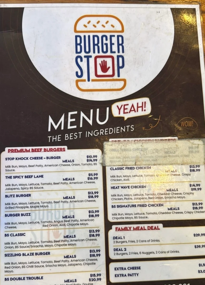 Menu, Burger Stop(Auburn)