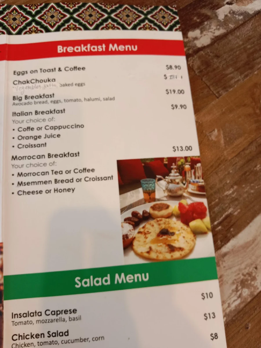 Menu, Sultano cafe