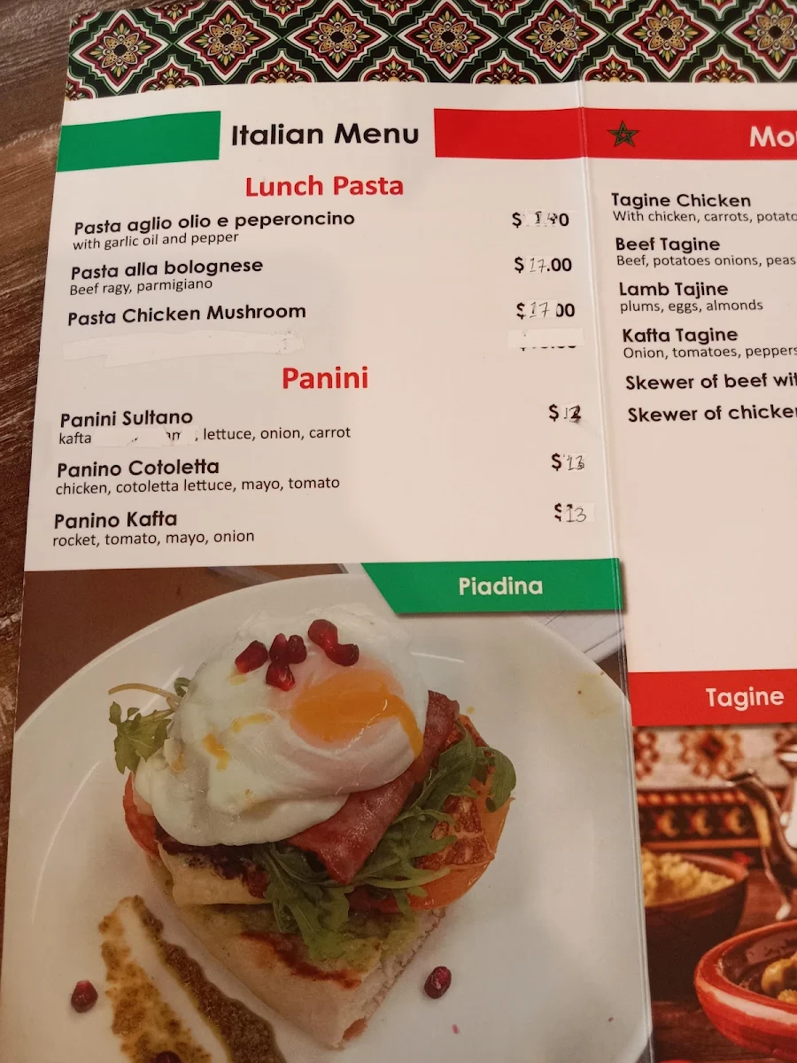 Menu, Sultano cafe