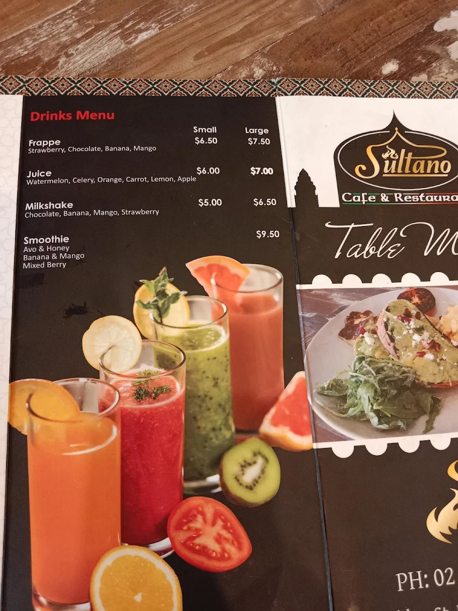 Menu, Sultano cafe