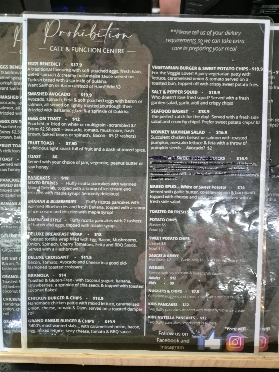 Menu, Up Tempo Cafe