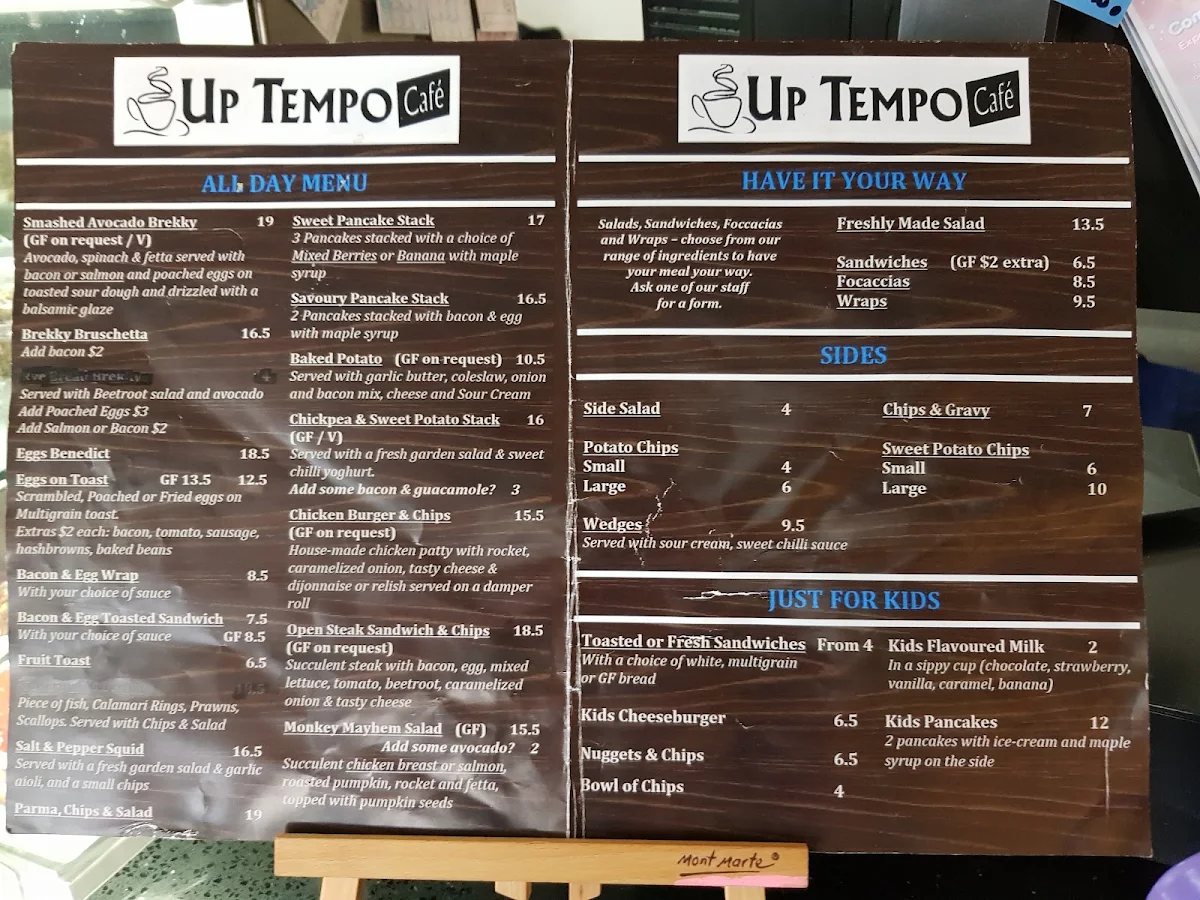 Menu, Up Tempo Cafe