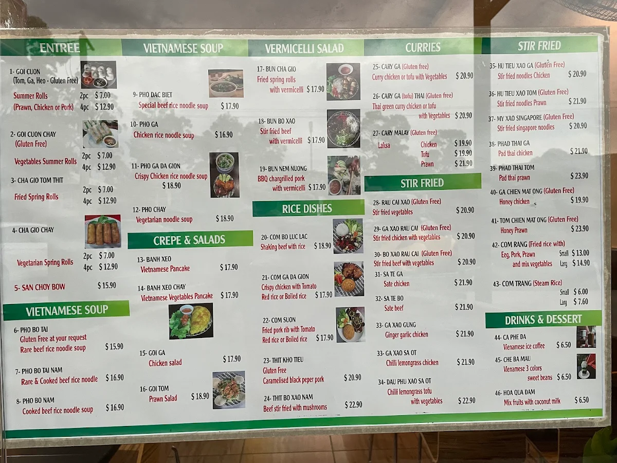 Menu, Pho Huy Restaurant