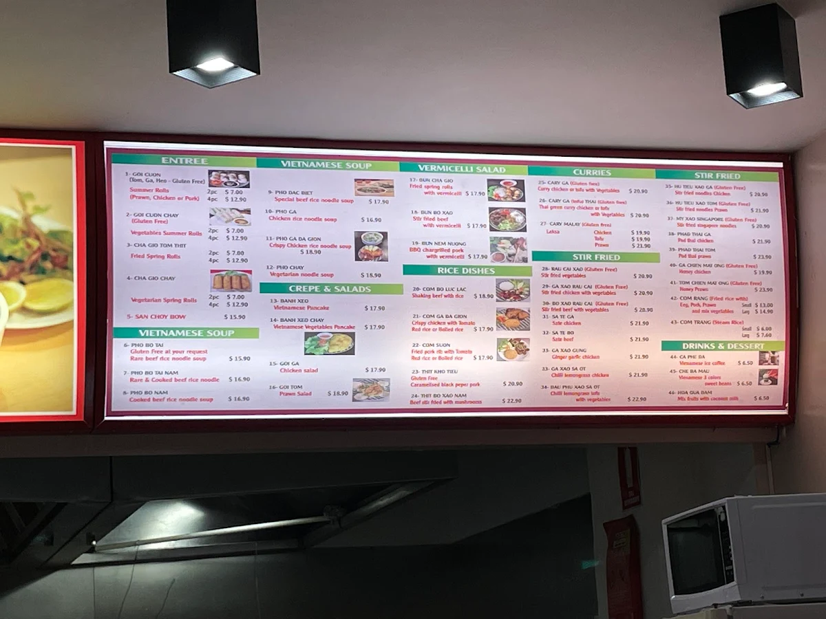 Menu, Pho Huy Restaurant