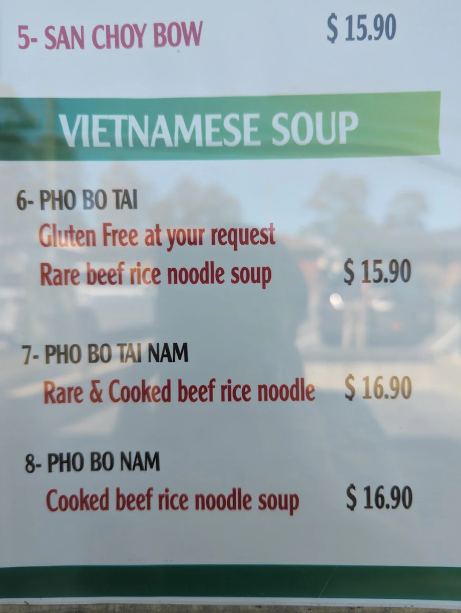 Menu, Pho Huy Restaurant