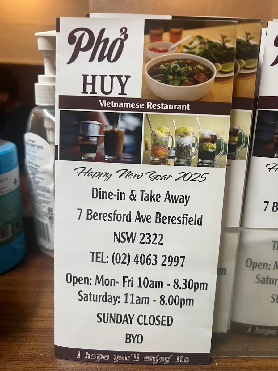 Menu, Pho Huy Restaurant