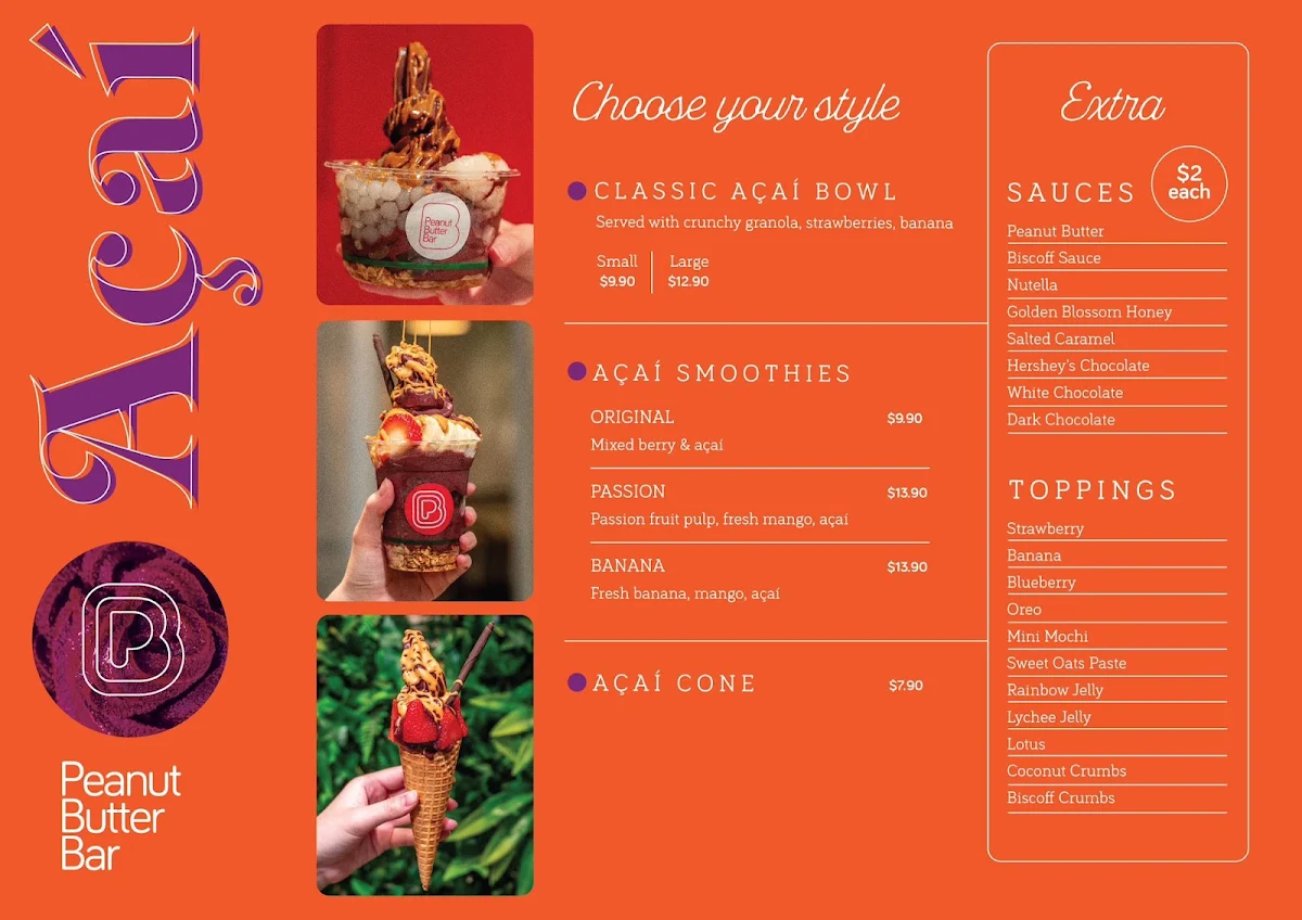 Menu, Peanut Butter Bar Dessert Bankstown