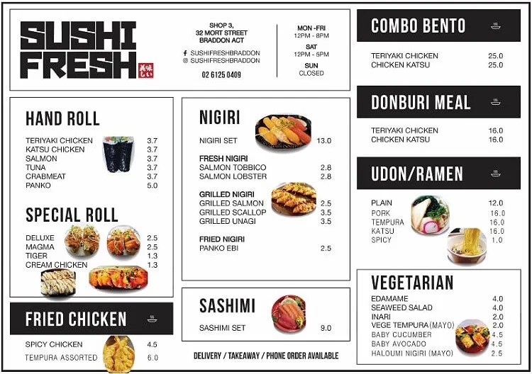 Menu, Sushi Fresh