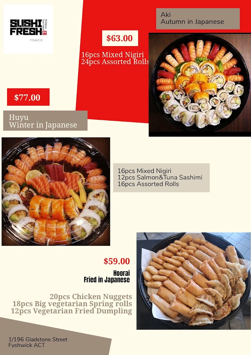 Menu, Sushi Fresh