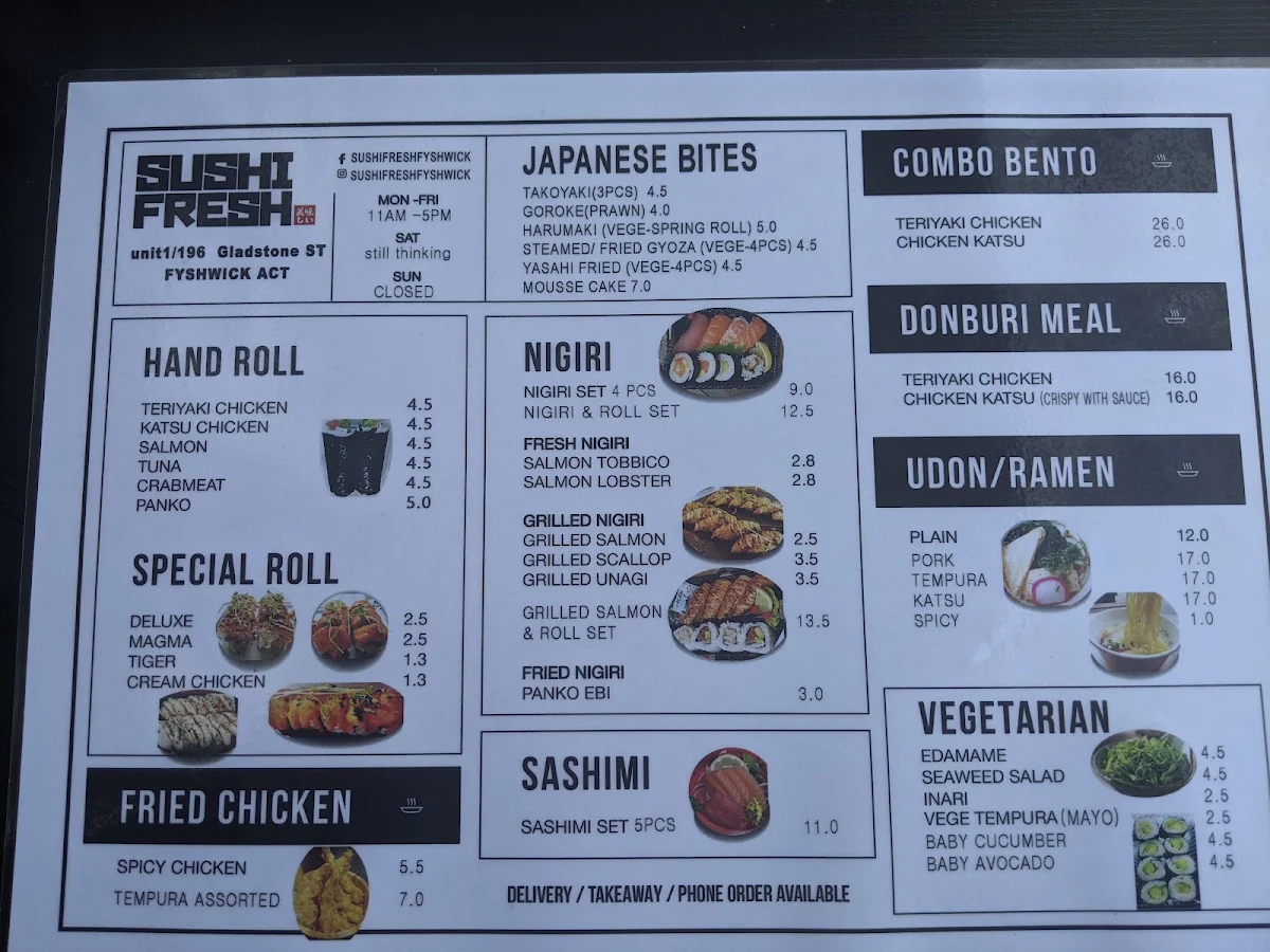 Menu, Sushi Fresh