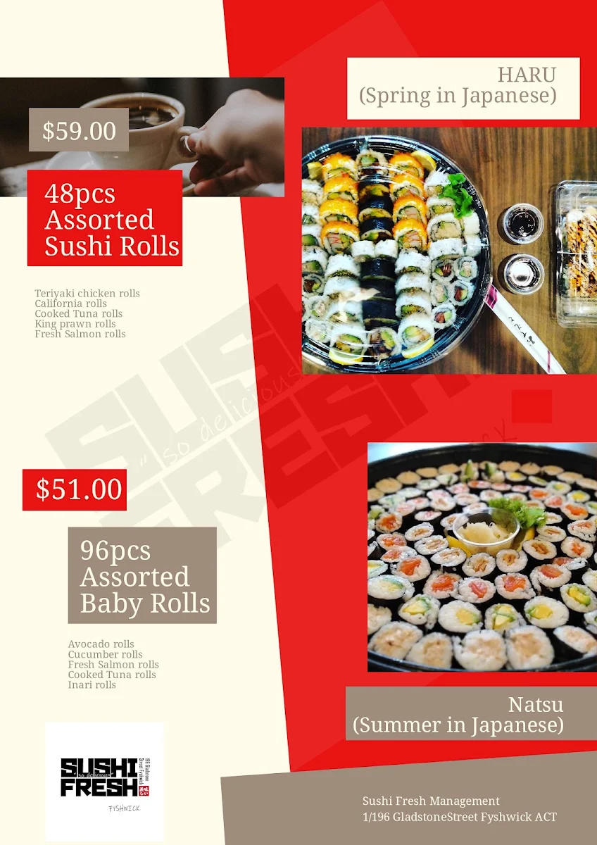 Menu, Sushi Fresh