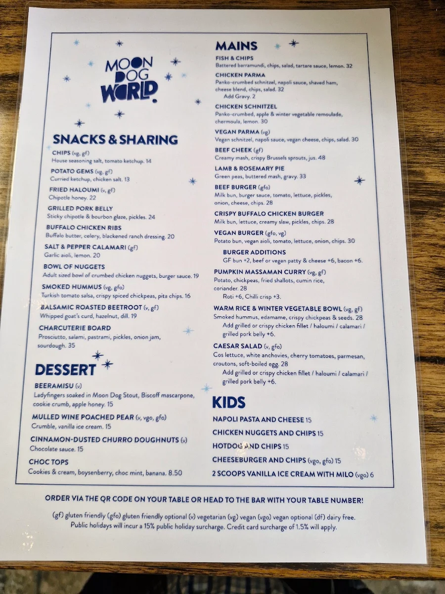 Menu, Moon Dog World