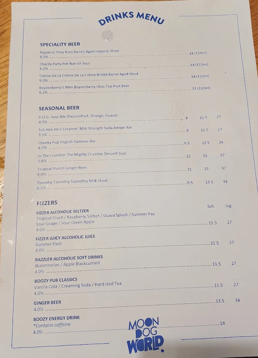 Menu, Moon Dog World
