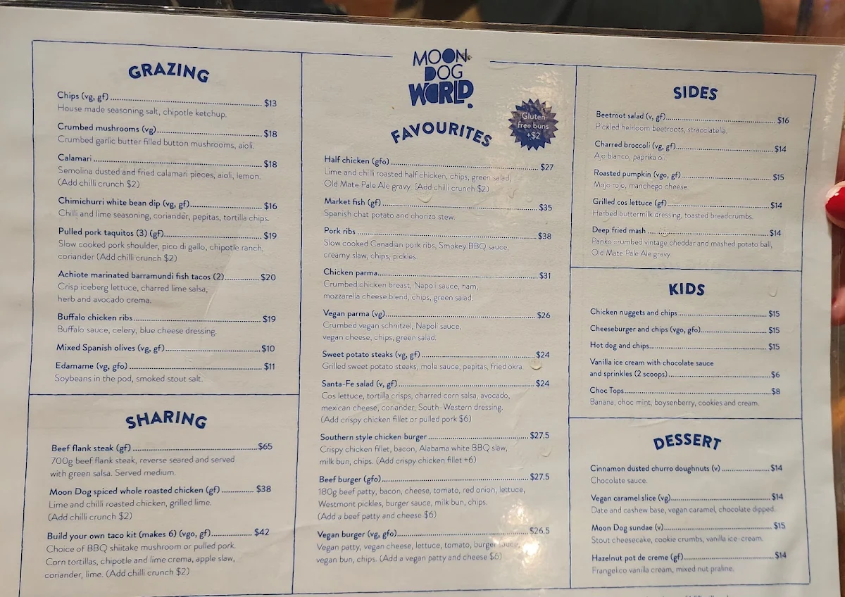 Menu, Moon Dog World