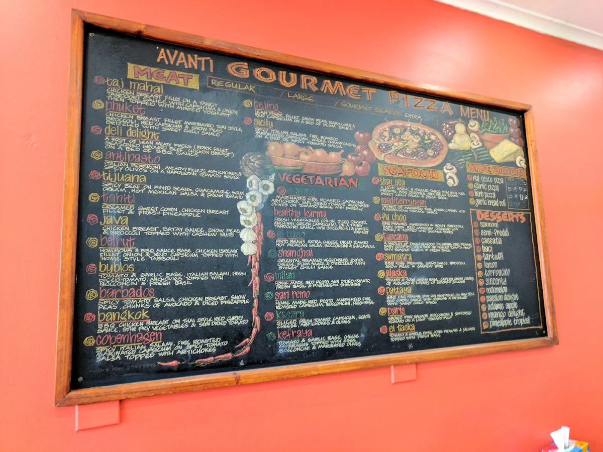 Menu, Avanti Pizza & Kebabs