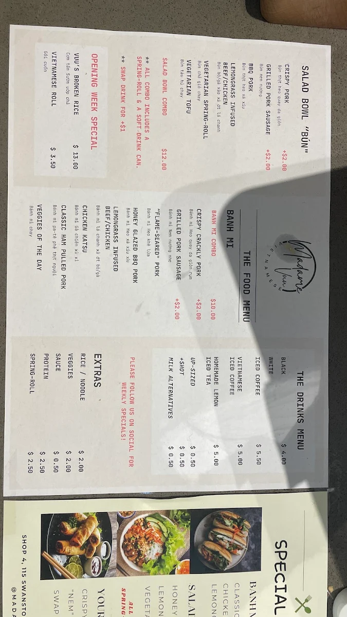 Menu, Madame Vuu