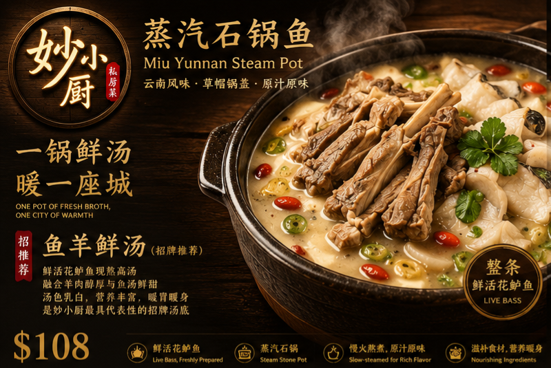 Menu, 妙小厨蒸汽石锅鱼 Miu Yunnan Steam Pot